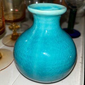 Vintage Decorative Crackle Finish Turquoise Vase